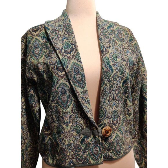 Flashback L Womens Jacket Cropped Paisley Tapestry Boho Cottagecore 90s Vintage - Picture 14 of 14